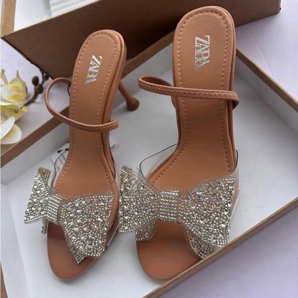 ZARA SPARKLY MAXI BOW SANDALS